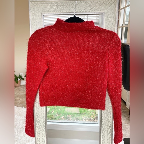 Hm divided festive red metallic thread crop sweater high neck - Picture 1 of 3